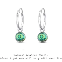 Studio Jewellery Hoop Earrings | Earrings-Abalone Disc Charm Silver Hoop Earrings