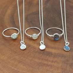 Studio Jewellery Necklaces-Abalone Shell Disc Charm Silver Pendant Necklace