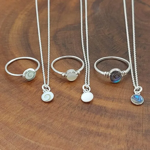 Studio Jewellery Necklaces-Abalone Shell Disc Charm Silver Pendant Necklace