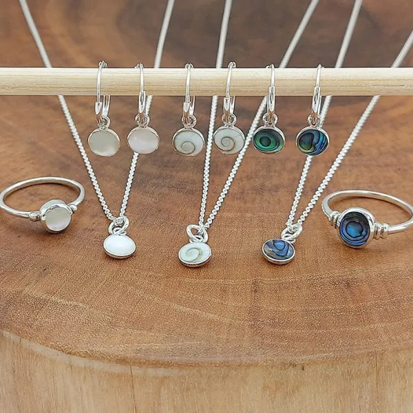 Studio Jewellery Necklaces-Abalone Shell Disc Charm Silver Pendant Necklace