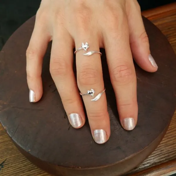 Studio Jewellery Feature & Stacker Rings | Rings-Adjustable Fox with Tail Sterling Silver Ring