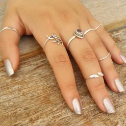 Studio Jewellery Midi And Knuckle Rings | Rings-Adjustable Leaf Midi Ring in Sterling Silver