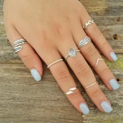 Studio Jewellery Midi And Knuckle Rings | Rings-Adjustable Leaf Midi Ring in Sterling Silver