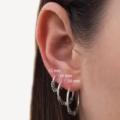 Studio Jewellery Hoop Earrings | Earrings-Bali Pattern Small Silver Hoop Sleeper Earrings