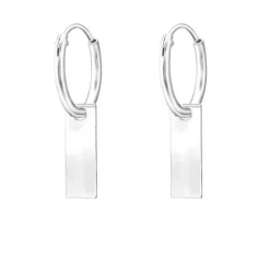 Studio Jewellery Hoop Earrings | Earrings-Bar Tag Silver Hoop Earrings