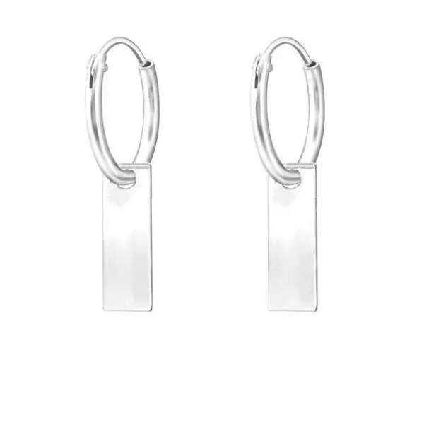 Studio Jewellery Hoop Earrings | Earrings-Bar Tag Silver Hoop Earrings