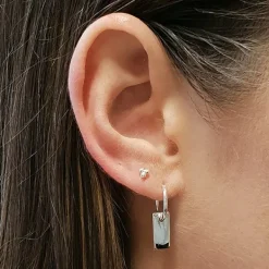 Studio Jewellery Hoop Earrings | Earrings-Bar Tag Silver Hoop Earrings