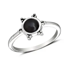 Studio Jewellery Gem Stone Rings | Rings-3 Bead Onyx Silver Ring