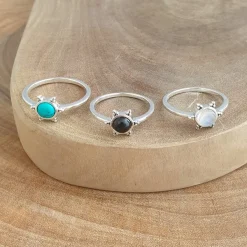 Studio Jewellery Gem Stone Rings | Rings-3 Bead Onyx Silver Ring