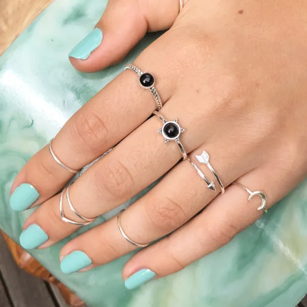 Studio Jewellery Gem Stone Rings | Rings-3 Bead Onyx Silver Ring