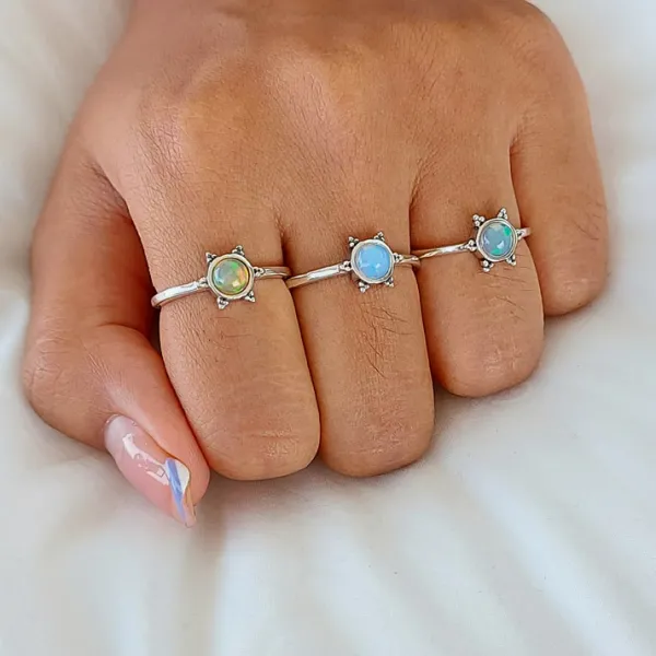 Studio Jewellery Gem Stone Rings | Rings-3 Bead Opal Silver Ring