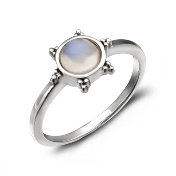 Studio Jewellery Gem Stone Rings | Rings-3 Bead Rainbow Moonstone Silver Ring