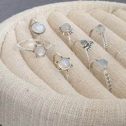 Studio Jewellery Gem Stone Rings | Rings-3 Bead Rainbow Moonstone Silver Ring