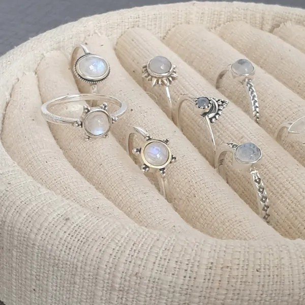 Studio Jewellery Gem Stone Rings | Rings-3 Bead Rainbow Moonstone Silver Ring