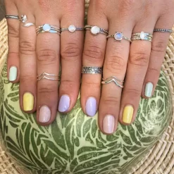 Studio Jewellery Gem Stone Rings | Rings-3 Bead Rainbow Moonstone Silver Ring