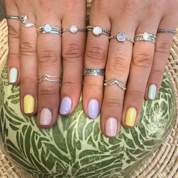 Studio Jewellery Gem Stone Rings | Rings-3 Bead Rainbow Moonstone Silver Ring