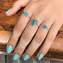 Studio Jewellery Gem Stone Rings | Rings-3 Bead Turquoise Silver Ring