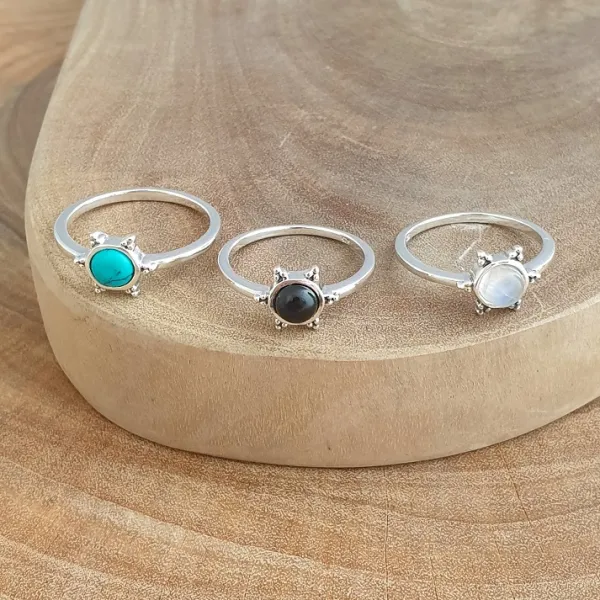Studio Jewellery Gem Stone Rings | Rings-3 Bead Turquoise Silver Ring