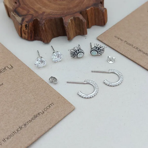Studio Jewellery Stud Earrings | Earrings-Beaded and Ball Silver Earring Studs