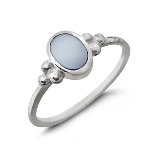 Studio Jewellery Gem Stone Rings | Rings-3 Beaded Blue Oval Shell Silver Ring