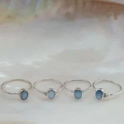 Studio Jewellery Gem Stone Rings | Rings-3 Beaded Blue Oval Shell Silver Ring
