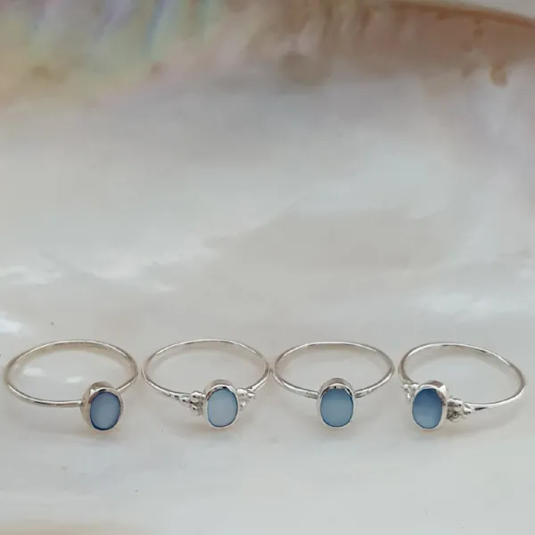 Studio Jewellery Gem Stone Rings | Rings-3 Beaded Blue Oval Shell Silver Ring