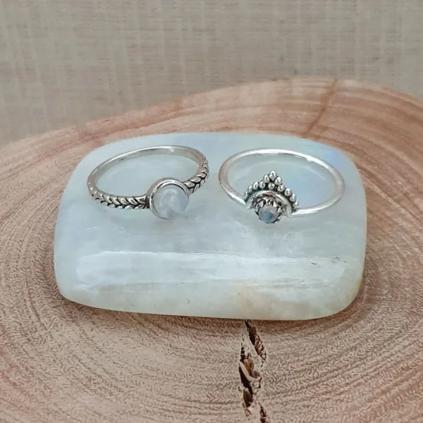 Studio Jewellery Gem Stone Rings | Rings-Beaded Boho Moonstone Silver Ring