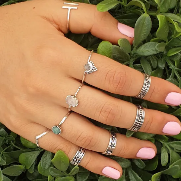 Studio Jewellery Gem Stone Rings | Rings-Beaded Boho Moonstone Silver Ring