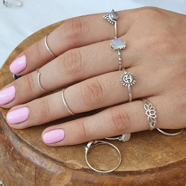 Studio Jewellery Gem Stone Rings | Rings-Beaded Boho Moonstone Silver Ring