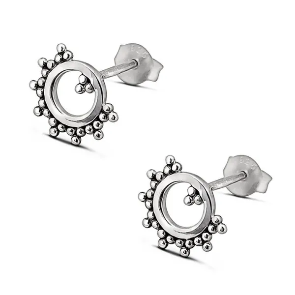 Studio Jewellery Stud Earrings | Earrings-Beaded Circle Silver Stud Earrings