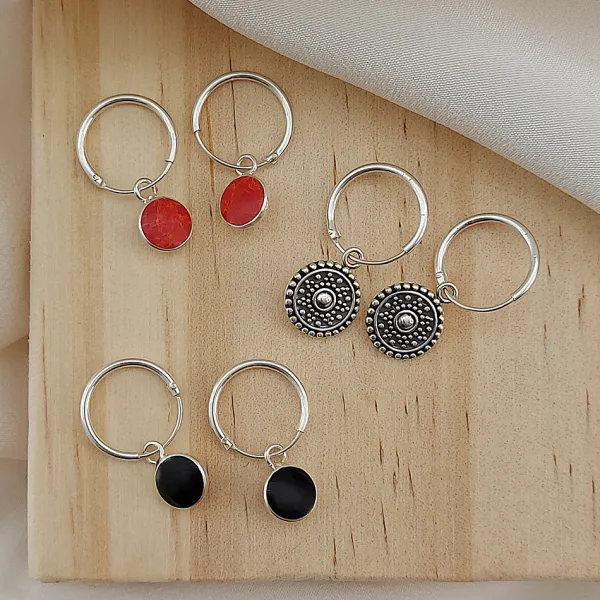 Studio Jewellery Hoop Earrings | Earrings-Beaded Disc Silver Hoops