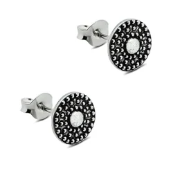 Studio Jewellery Stud Earrings | Earrings-Beaded Disc Silver Studs