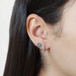 Studio Jewellery Stud Earrings | Earrings-Beaded Disc Silver Studs