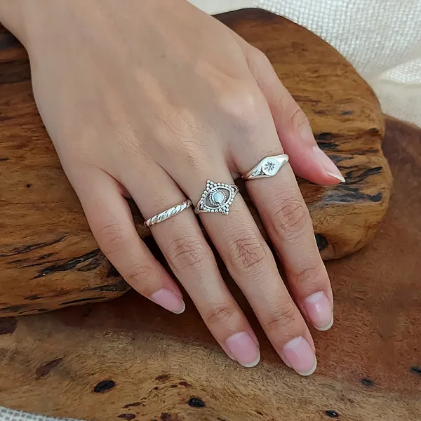 Studio Jewellery Feature & Stacker Rings | Rings-Beaded Eye Silver Ring