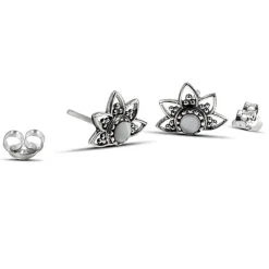 Studio Jewellery Stud Earrings | Earrings-Beaded Mandala Silver Earring Studs
