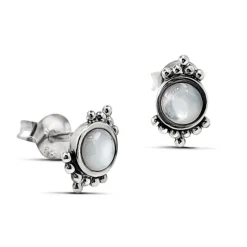 Studio Jewellery Stud Earrings | Earrings-Beaded Shell Silver Earring Studs