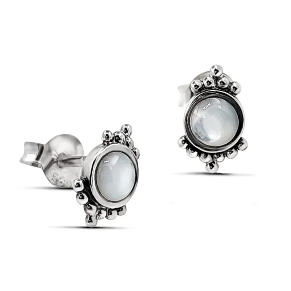 Studio Jewellery Stud Earrings | Earrings-Beaded Shell Silver Earring Studs