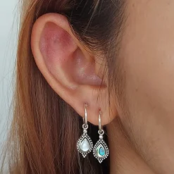 Studio Jewellery Hoop Earrings | Earrings-Beaded Water Drop Abalone Hoop Charm Earrings