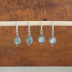Studio Jewellery Hoop Earrings | Earrings-Beaded Water Drop White Shell Hoop Charm Earrings