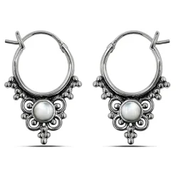 Studio Jewellery Hoop Earrings | Earrings-Beads and Flower Silver Hoops