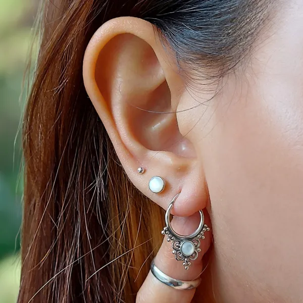 Studio Jewellery Hoop Earrings | Earrings-Beads and Flower Silver Hoops