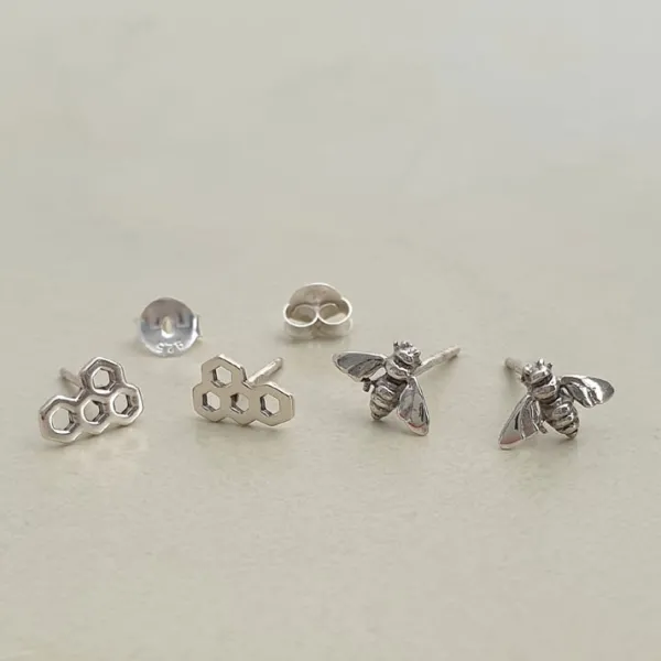 Studio Jewellery Stud Earrings | Earrings-Bee Stud Earrings Oxidised Silver