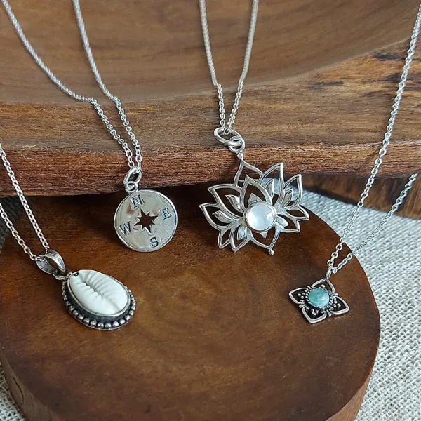Studio Jewellery Necklaces-Big Lotus Silver Necklace