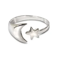 Studio Jewellery Feature & Stacker Rings | Rings-Big Moon Star Adjustable Silver Ring