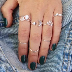 Studio Jewellery Feature & Stacker Rings | Rings-Big Moon Star Adjustable Silver Ring