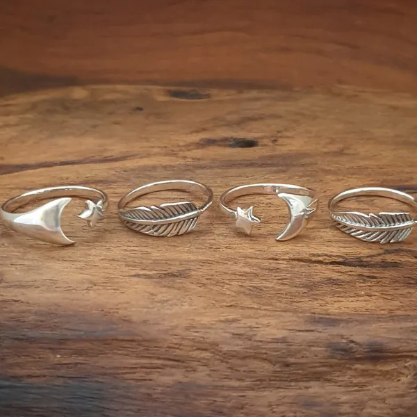 Studio Jewellery Feature & Stacker Rings | Rings-Big Moon Star Adjustable Silver Ring
