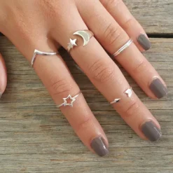 Studio Jewellery Feature & Stacker Rings | Rings-Big Moon Star Adjustable Silver Ring