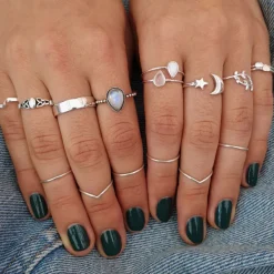 Studio Jewellery Feature & Stacker Rings | Rings-Big Moon Star Adjustable Silver Ring