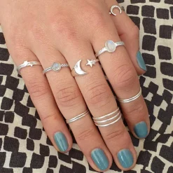 Studio Jewellery Feature & Stacker Rings | Rings-Big Moon Star Adjustable Silver Ring