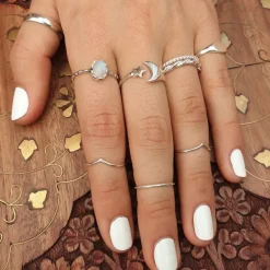 Studio Jewellery Feature & Stacker Rings | Rings-Big Moon Star Adjustable Silver Ring